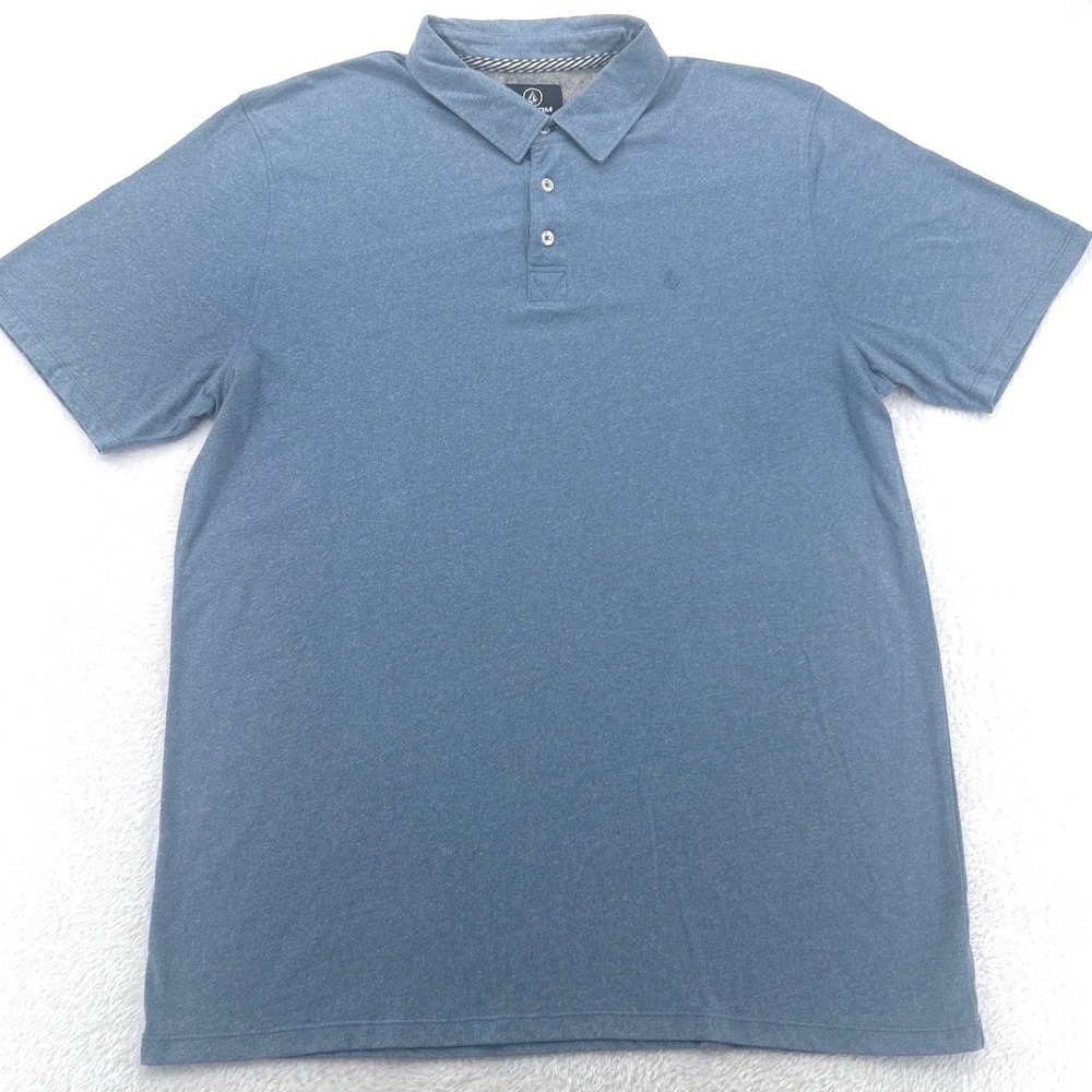 Volcom Mens Polo Shirt XL Blue Short Sleeve Cotton Blend Stone Logo